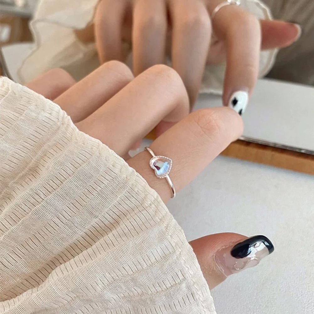 New Sterling Silver 925 Crystal Heart Adjustable Ring